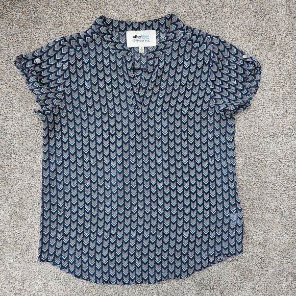 Alice Blue Stitch Fix Popover Blouse Chevron Blue Green Sheer Shirt Size Medium - Picture 1 of 14